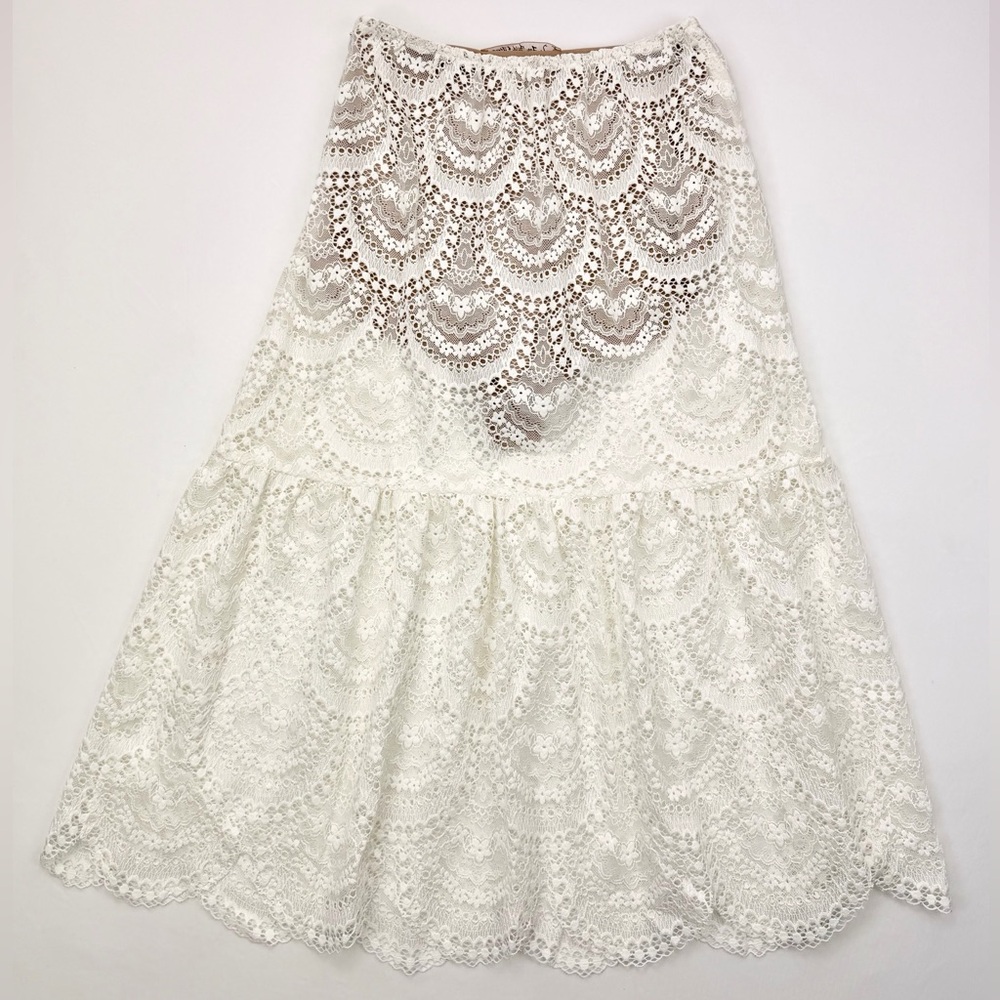 For Love & Lemons Rosalita Sheer Lace Midi Skirt Nude Built-In Snap Bodysuit XS - Picture 10 of 16